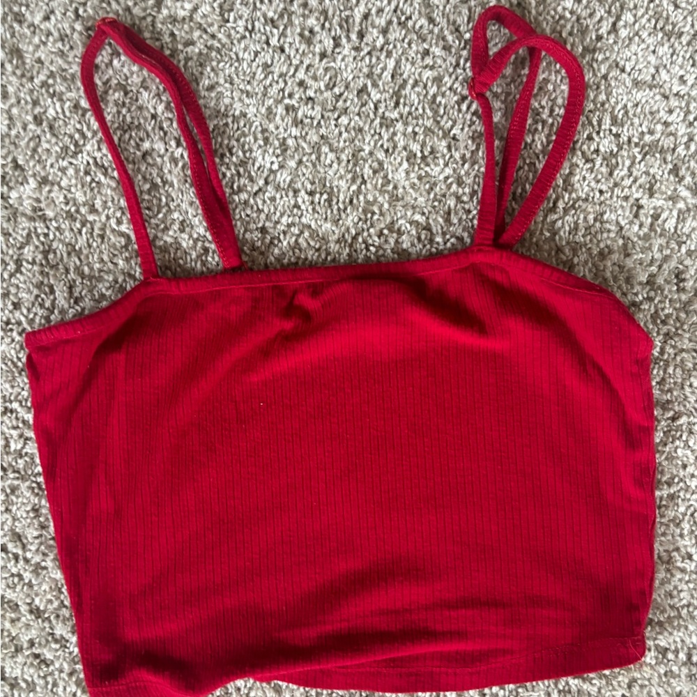 Red Ribbed Crop Top